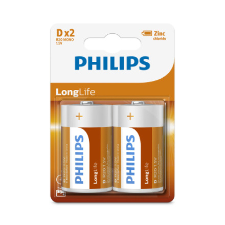 Baterie Philips Longlife 2 ks D R20 mono 1,5V