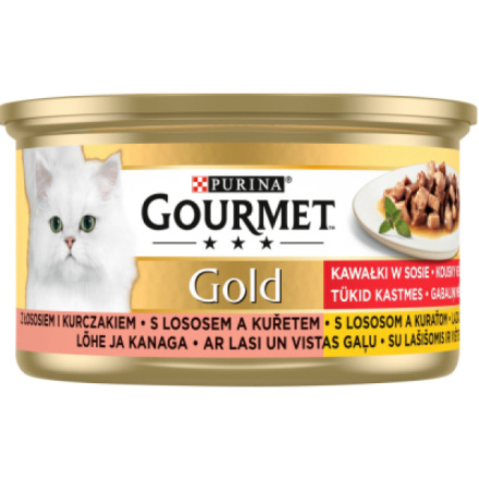 Purina Gourmet Gold pro kočky s lososem a kuřecím ve vlastní šťávě, 85 g