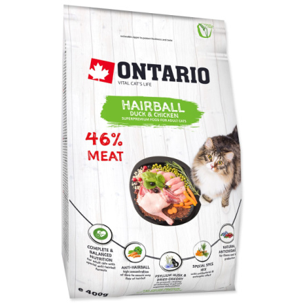 Krmivo Ontario Cat Hairball 0,4kg 213-10123|X|X|KS