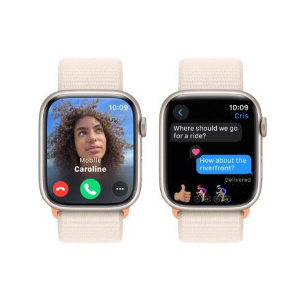 Apple Watch Series 9 45mm Hvězdně bílý hliník s hvězdně bílým provlékacím sportovním řemínkem MR983QC/A