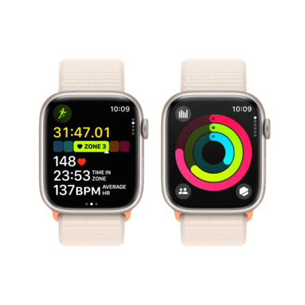 Apple Watch Series 9 45mm Hvězdně bílý hliník s hvězdně bílým provlékacím sportovním řemínkem MR983QC/A