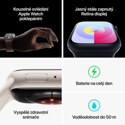 Apple Watch Series 9 45mm Hvězdně bílý hliník s hvězdně bílým provlékacím sportovním řemínkem MR983QC/A