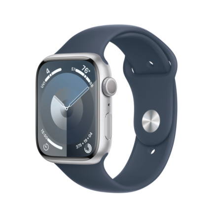 Apple Watch Series 9 45mm Stříbrný hliník s ledově modrým sportovním řemínkem - M/L MR9E3QC/A