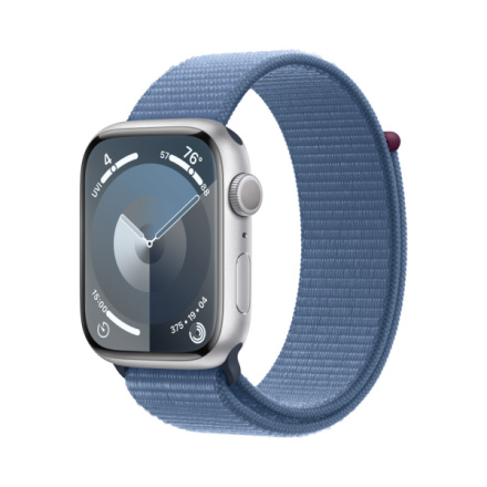 Apple Watch Series 9 45mm Stříbrný hliník s ledově modrým provlékacím sportovním řemínkem MR9F3QC/A