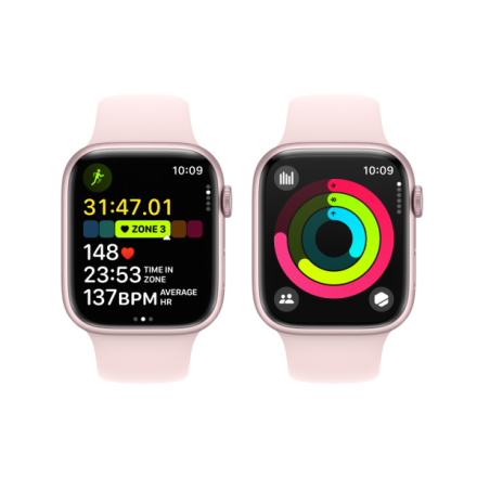 Apple Watch Series 9 45mm Růžový hliník se světle růžovým sportovním řemínkem - M/L MR9H3QC/A