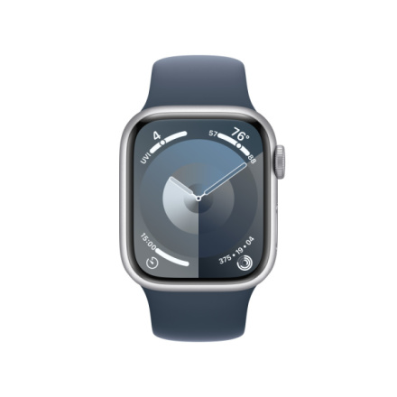 Apple Watch Series 9 41mm Cellular Stříbrný hliník s ledově modrým sportovním řemínkem - M/L MRHW3QC/A