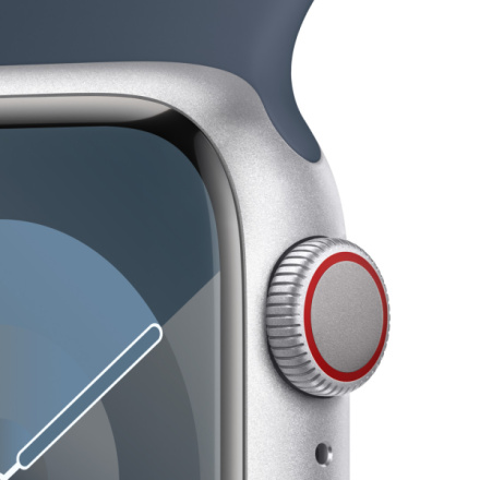 Apple Watch Series 9 41mm Cellular Stříbrný hliník s ledově modrým sportovním řemínkem - M/L MRHW3QC/A