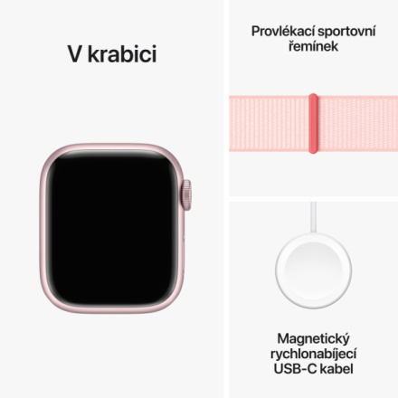 Apple Watch Series 9 41mm Cellular Růžový hliník se světle růžovým provlékacím sportovním řemínkem MRJ13QC/A