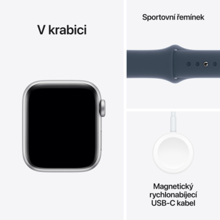 Apple Watch SE 40mm Stříbrný hliník s bouřkově modrým sportovním řemínkem - S/M MRE13QC/A