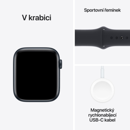 Apple Watch SE 44mm Temně inkoustový hliník s temně inkoustovým sportovním řemínkem - S/M MRE73QC/A