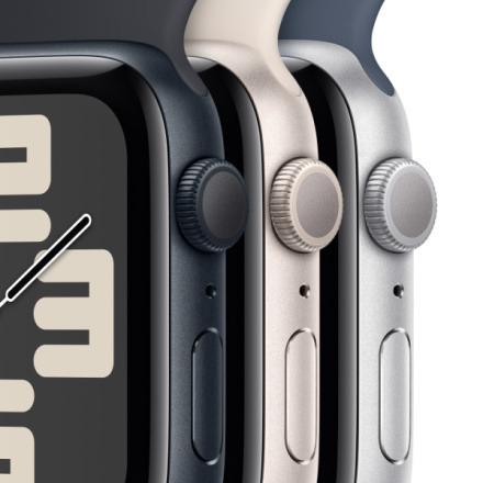 Apple Watch SE 44mm Stříbrný hliník s bouřkově modrým sportovním řemínkem - M/L MREE3QC/A