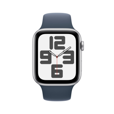 Apple Watch SE Cellular 44mm Stříbrný hliník s bouřkově modrým sportovním řemínkem - M/L MRHJ3QC/A