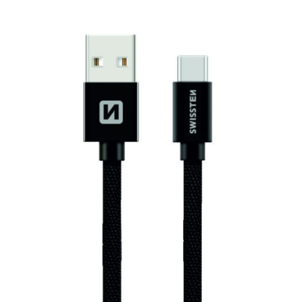 SWISSTEN Textile USB-C, datový kabel, černý, 0,2 m 71521101