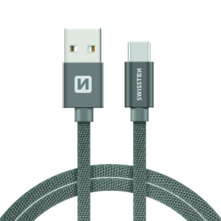 SWISSTEN Textile USB-C, datový kabel, šedý, 1,2 m 71521202