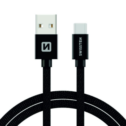 SWISSTEN Textile USB-C, datový kabel, černý, 2 m 71521301
