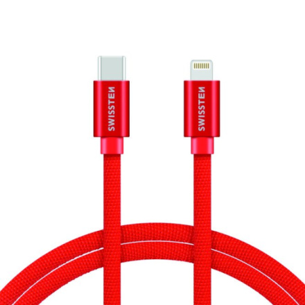 SWISSTEN Textile USB-C / Apple Lightning, datový kabel, červený, 1,2m 71525206
