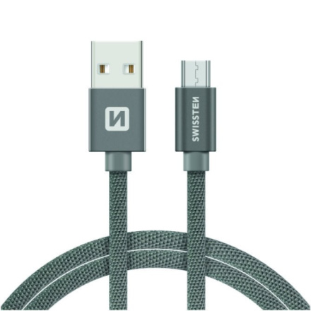 SWISSTEN Textile Micro USB, datový kabel, šedý, 1,2 m 71522202