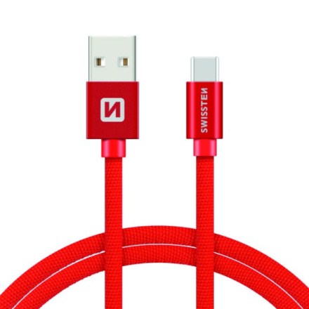 SWISSTEN Textile USB-C, datový kabel, červený, 1,2 m 71521206