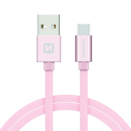 SWISSTEN Textile USB-C, datový kabel, růžovo zlatý, 1,2 m 71521205