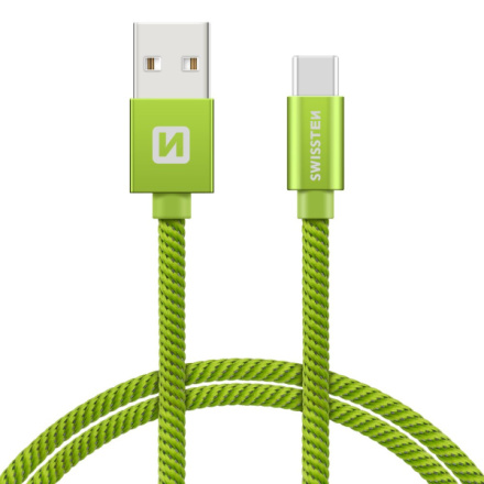 SWISSTEN Textile USB-C, datový kabel, zelený, 1,2 m 71521207