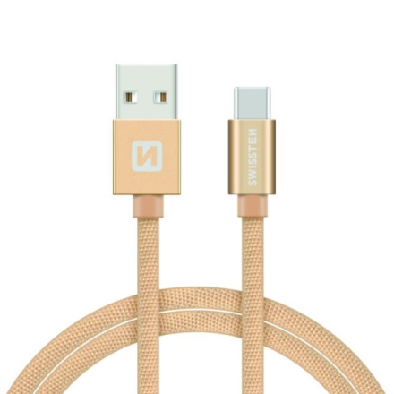 SWISSTEN Textile USB-C, datový kabel, zlatý, 1,2 m 71521204