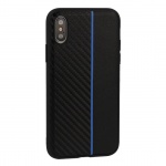 Pouzdro MOTO CARBON Case Samsung A600 Galaxy A6 2018 Černá s modrým pruhem 55349