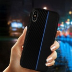 Pouzdro MOTO CARBON Case pro Huawei Nova 4 Černá s modrým pruhem 55450