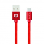 SWISSTEN TEXTILE datový kabel USB - (USB TYP C) 0.2m červená 71521106