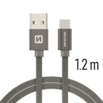 SWISSTEN TEXTILE datový kabel USB - (USB TYP C) 1.2m šedá 71521202