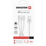 SWISSTEN kabel USB 3v1 microUSB USB-C Lightning MFI 1,2m stříbrná, 72501102