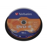 VERBATIM DVD-R(10-Pack)Spindl/MattSlvr/16x/4.7GB, 43523