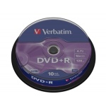 VERBATIM DVD+R(10-Pack)Spindl/MattSlvr/16x/4.7GB, 43498