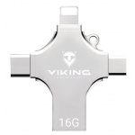 VIKING USB FLASH DISK 16G, 4v1 S KONCOVKOU APPLE LIGHTNING, USB-C, MICRO USB, USB-A, VUF16GBS