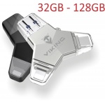 VIKING USB FLASH DISK 3.0 4v1 128GB, S KONCOVKOU APPLE LIGHTNING, USB-C, MICRO USB, USB3.0, černá, VUFII128B