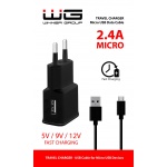 USB Fast Charger 2,4A + MICRO-USB Cable (Černá), MM_4050