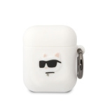 Karl Lagerfeld 3D Logo NFT Choupette Head Silikonové Pouzdro pro Airpods 1/2 White, KLA2RUNCHH