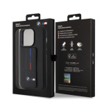 BMW M Collection PU Grip Stand Tricolor Line Zadní Kryt pro iPhone 15 Pro Black, BMHCP15L22GSLK