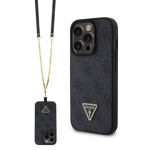 Guess PU 4G Strass Triangle Metal Logo Zadní Kryt + Crossbody Popruh pro iPhone 15 Pro Black, GUHCP15LP4TDSCPK