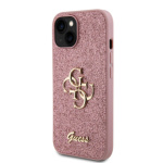 Guess PU Fixed Glitter 4G Metal Logo Zadní Kryt pro iPhone 15 Pink, GUHCP15SHG4SGP