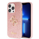 Guess PU Fixed Glitter 4G Metal Logo Zadní Kryt pro iPhone 15 Pro Pink, GUHCP15LHG4SGP