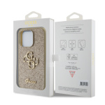 Guess PU Fixed Glitter 4G Metal Logo Zadní Kryt pro iPhone 15 Pro Gold, GUHCP15LHG4SGD