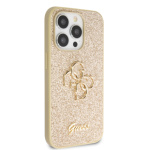 Guess PU Fixed Glitter 4G Metal Logo Zadní Kryt pro iPhone 15 Pro Max Gold, GUHCP15XHG4SGD