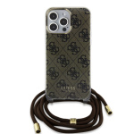 Guess IML 4G Printed Crossbody Popruh Zadní Kryt pro iPhone 15 Pro Brown, GUHCP15LH4SEW