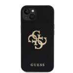 Guess PU Perforated 4G Glitter Metal Logo Zadní Kryt pro iPhone 15 Black, GUHCP15SPSP4LGK