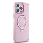 Guess IML Ring Stand Glitter MagSafe Zadní Kryt pro iPhone 15 Pro Pink, GUHMP15LHRSGSP