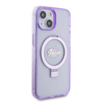 Guess IML Ring Stand Glitter MagSafe Zadní Kryt pro iPhone 15 Plus Purple, GUHMP15MHRSGSU