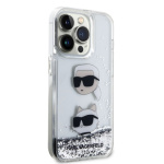 Karl Lagerfeld Liquid Glitter Karl and Choupette Head Zadní Kryt pro iPhone 15 Pro Silver, KLHCP15LLDHKCNS