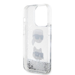 Karl Lagerfeld Liquid Glitter Karl and Choupette Head Zadní Kryt pro iPhone 15 Pro Silver, KLHCP15LLDHKCNS