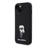 Karl Lagerfeld Liquid Silicone Metal Ikonik Zadní Kryt pro iPhone 15 Black, KLHCP15SSMHKNPK