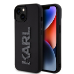 Karl Lagerfeld 3D Rubber Glitter Logo Karl Zadní Kryt pro iPhone 15 Black, KLHCP15S3DMBKCK